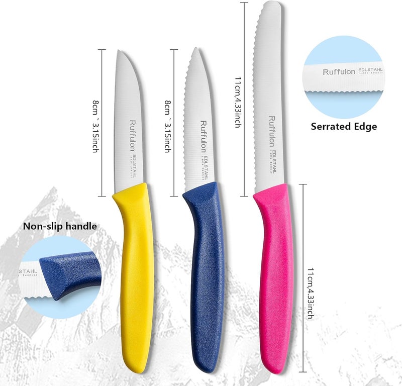 Ruffulon Vegetable and fruit knife set of six, high carbon stainless steel paring knife with ergonomic PP plastic handle, sharp, super sharp kitchen knife set. - Image 1